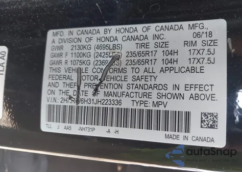 2018 Honda Cr-V Lx from USA, damaged, VIN 2HKRW6H31JH223336
